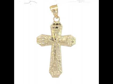 10K Yellow Gold Mens Nugget Cross Religious Charm Pendant