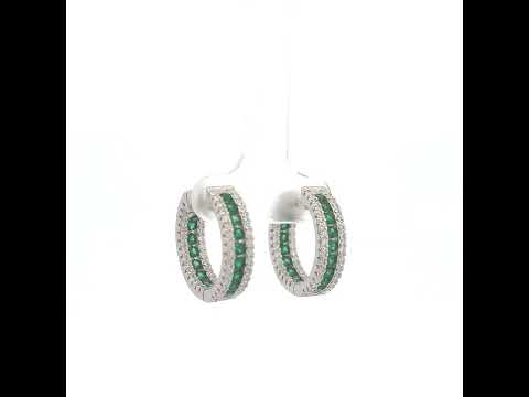925 Sterling Silver Womens Green White Cubic-Zirconia Fashion Hoop Earrings