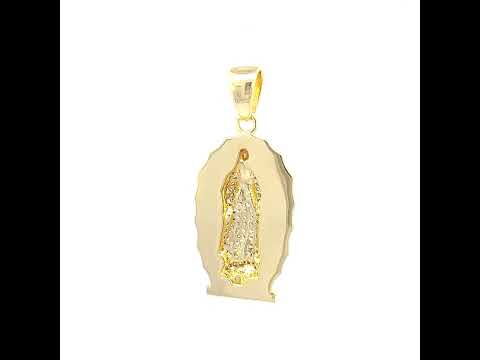 925 Sterling Silver Yellow-tone Mens Cubic-Zirconia Guadalupe/Mother Marry Religious Charm Pendant