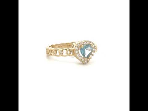 10K Yellow Gold Womens Round Heart White Aquamarine Cubic-Zirconia Fashion Ring