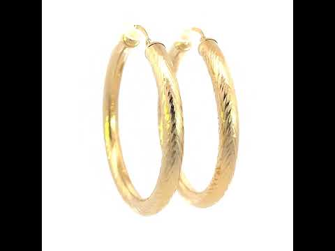 10K Yellow Gold Womens Round Tube Diamond-cut Patterned Fancy Hoop Earrings 5mm-50