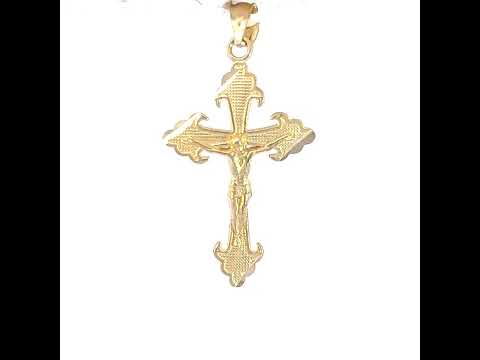 10K Yellow Gold Unisex Textured Crucifix Cross Religious Charm Pendant