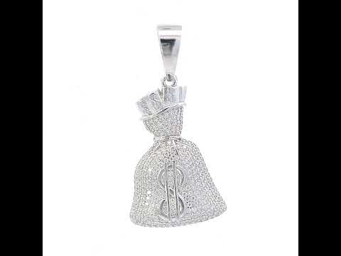 925 Sterling Silver Mens 1.68ct Moissanite Money Bag Currency Fashion Charm Pendant
