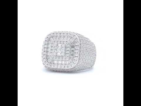 925 Sterling Silver Mens 1.11ct Baguette 3.29ct Round Moissanite Cushion-Shaped Fashion Ring Size 8