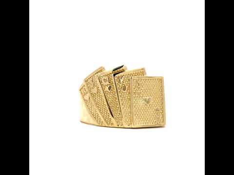 10K Yellow Gold Mens Playing Cards Gambling Ring