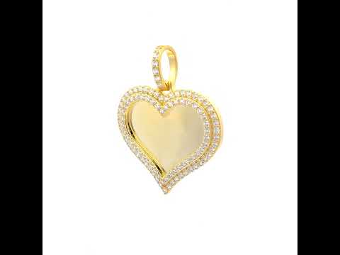 925 Sterling Silver Yellow-tone Women Cubic-Zirconia Heart Photo Frame Charm Pendant
