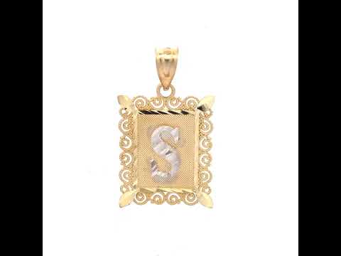10K Gold Two-Tone Diamond-Cut Unisex Letter S Initial Charm Pendant