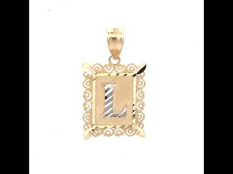 10K Gold Two-Tone Diamond-Cut Unisex Letter L Initial Charm Pendant