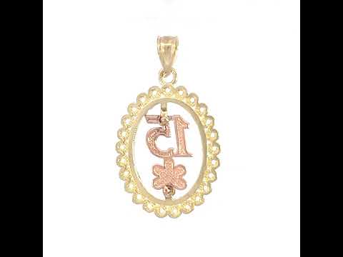 10K Gold Tri-Color Womens 15 Anos Quinceanera Charm Pendant