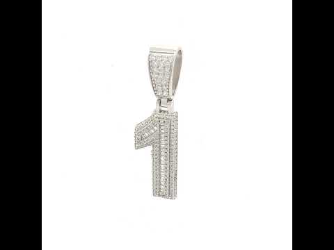 925 Sterling Silver Unisex Round Baguette Cubic-Zirconia Initial Number 1 Charm Pendant