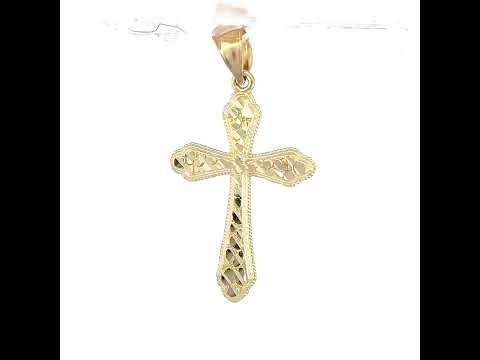 10K Yellow Gold Diamond-Cut Mens Cross Religious Charm Pendant
