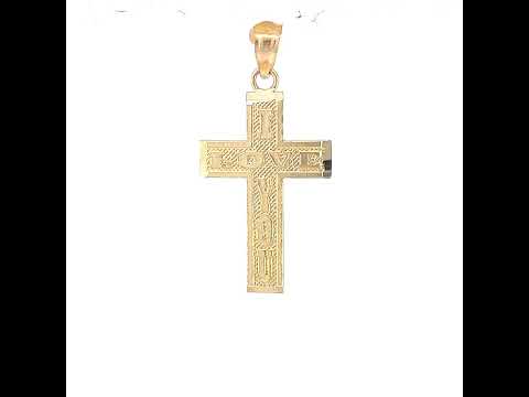 10K Yellow Gold Unisex Cross I Love You Religious Charm Pendant