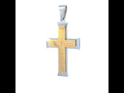 Stainless Steel Two-tone Mens English Lord's Prayer Cross Religious Charm Pendant