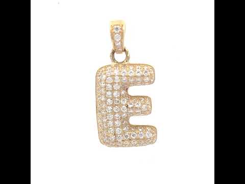 10K Yellow Gold Unisex Cubic Zirconia Bubble Initial Letter E Charm Pendant