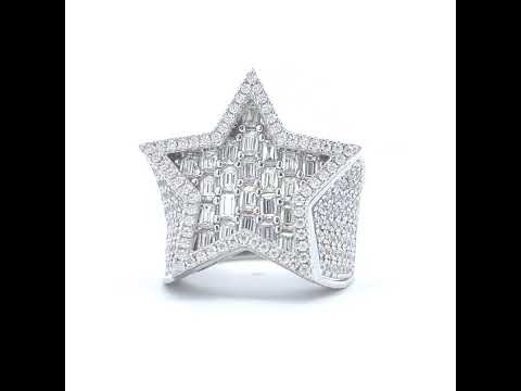 925 Sterling Silver Mens 2.25ct Baguette 3.36ct Round Moissanite Star Fashion Ring