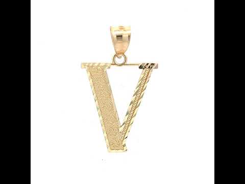 10K Yellow Gold Unisex Diamond-Cut Initial Letter V Charm Pendant