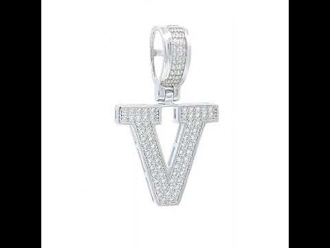 925 Sterling Silver Unisex Cubic-Zirconia Initial Letter V Charm Pendant