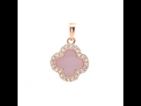 925 Sterling Silver Rose-Tone Womens Cubic-Zirconia Pink Enameled Clover Good Luck Pendant