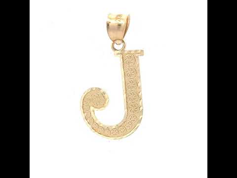 10K Yellow Gold Unisex Diamond-Cut Initial Letter J Charm Pendant