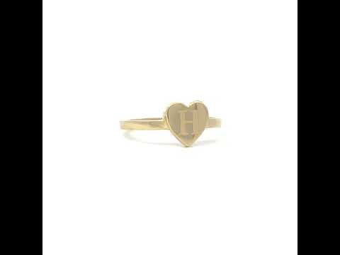 10K Yellow Gold Womens Heart Initial Alphabet H Ring