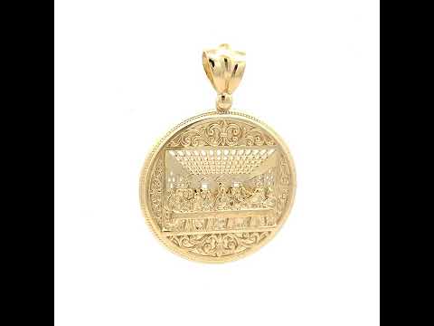 10K Yellow Gold Mens Last Supper Religious Charm Pendant