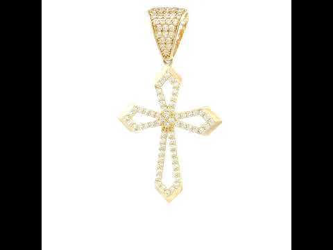 14K Yellow Gold Mens Cubic-Zirconia Cross Religious Charm Pendant