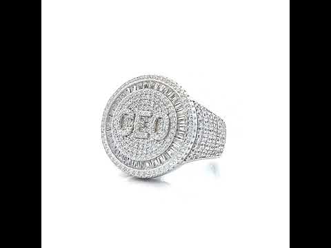 925 Sterling Silver Mens 2.30ct Round, 1.37ct Baguette Moissanite CEO Round Head Fashion Ring Size 12