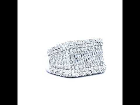 925 Sterling Silver Mens 0.79ct Baguette 3.83ct Round Moissanite Fashion Ring Size 10