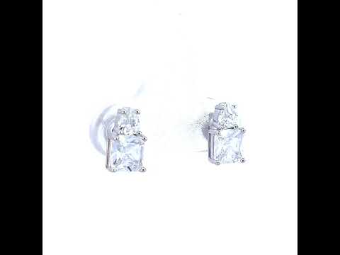 925 Sterling Silver Womens Pear Princess-Cut Cubic-Zirconia Fashion Stud Earrings