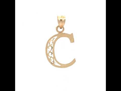 10K Yellow Gold Unisex Initial Letter C Charm Pendant