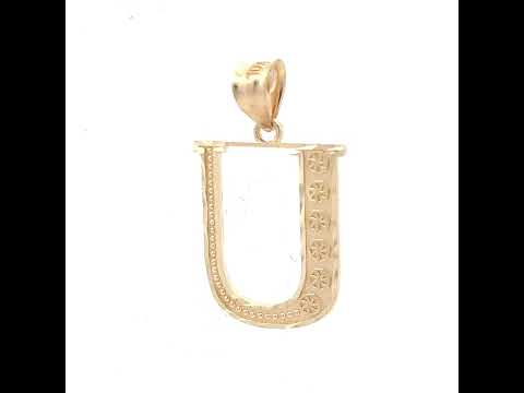 10K Yellow Gold Unisex Initial U Alphabet Charm Pendant