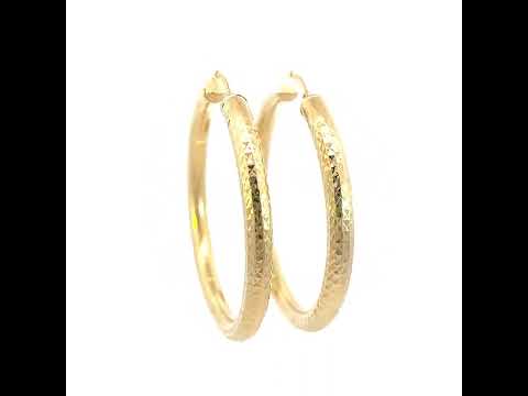 10K Yellow Gold Womens Round Tube Diamond-cut Patterned Fancy Hoop Earrings 5mm-57