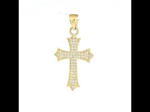10K Yellow Gold Mens Cubic-Zirconia Religious Fleur De Lis Cross Charm Pendant