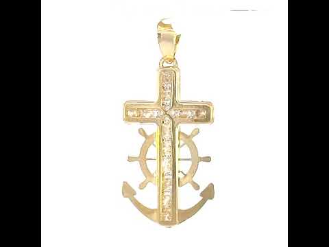 10K Yellow Gold Unisex Cubic Zirconia Cubic-Zirconia Mariner Cross Religious Charm Pendant