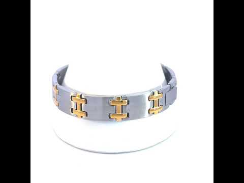Stainless Steel Yellow-tone Mens Fashion Bracelet Size 8.5 Inches