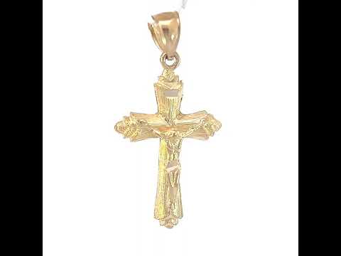 10K Yellow Gold Unisex Textured Crucifix Cross Religious Charm Pendant