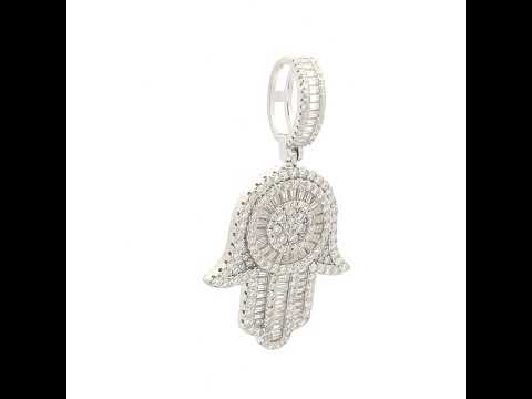 925 Sterling Silver Mens Round Baguette 1.87ct, 1.898ct Moissanite Hamsa Symbol Religious Pendant
