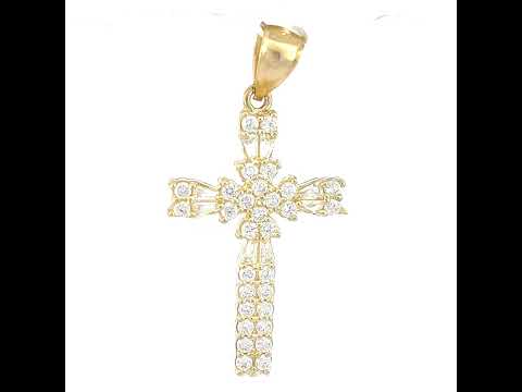 10K Yellow Gold Womens Mens Round Cubic Zirconia Cubic-Zirconia Cross Religious Charm Pendant