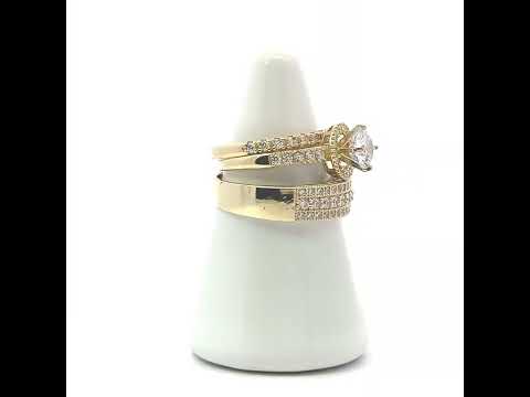 10K Two-Tone Gold Womens Round Cubic Zirconia Halo Trio Ring Set