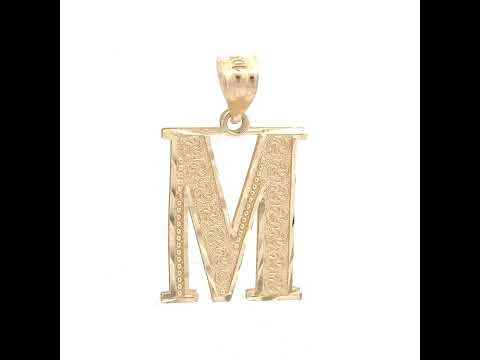 10K Yellow Gold Unisex Diamond-Cut Initial Letter M Charm Pendant