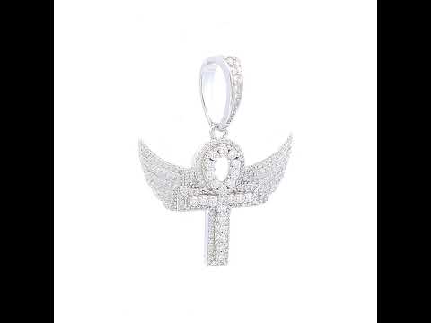 925 Sterling Silver Mens 1.09ct Moissanite Egyptian Flying Ankh Cross Religious Charm Pendant