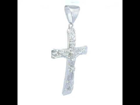 925 Sterling Silver Mens Nugget Crucifix Cross Religious Charm Pendant