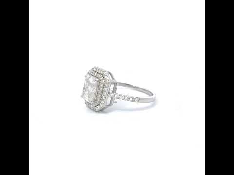 925 Sterling Silver Womens Emerald Round Moissanite Halo Engagement Ring Size 6
