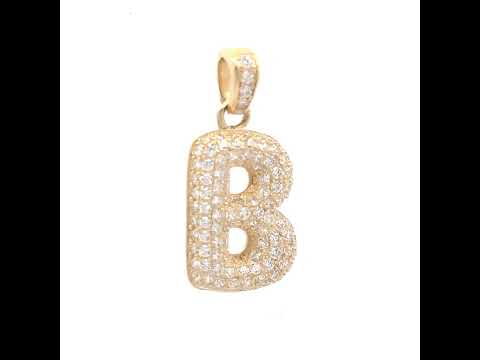 10K Yellow Gold Unisex Cubic Zirconia Bubble Initial Letter B Charm Pendant