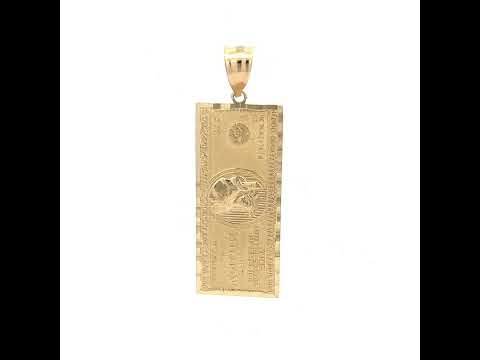 10K Yellow Gold Men One Million Dollar Bill Money Currency Charm Pendant