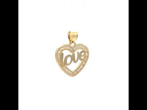 10K Yellow Gold Womens Cubic-Zirconia Polished Finish Love Heart Charm Pendant