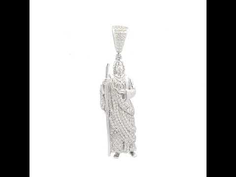 925 Sterling Silver Mens 4.40ct Moissanite St. Jude Religious Pendant