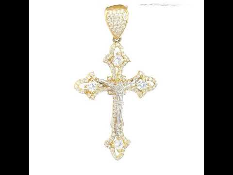 10K Two-tone Gold Mens Cubic-Zirconia Crucifix Cross Religious Charm Pendant