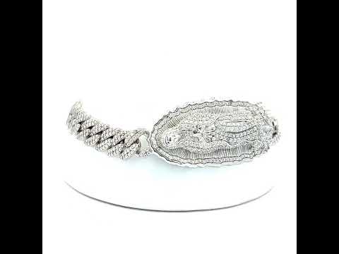925 Sterling Silver Unisex 6.27ct Moissanite Guadalupe Religious Charm Bracelet Size 8.5 Inches