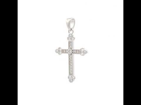 925 Sterling Silver Unisex Round Cubic-Zirconia Cross Religious Charm Pendant